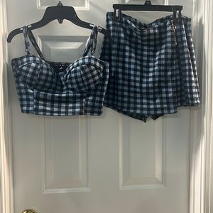 Blue and Black Checkered Top and Skort Set